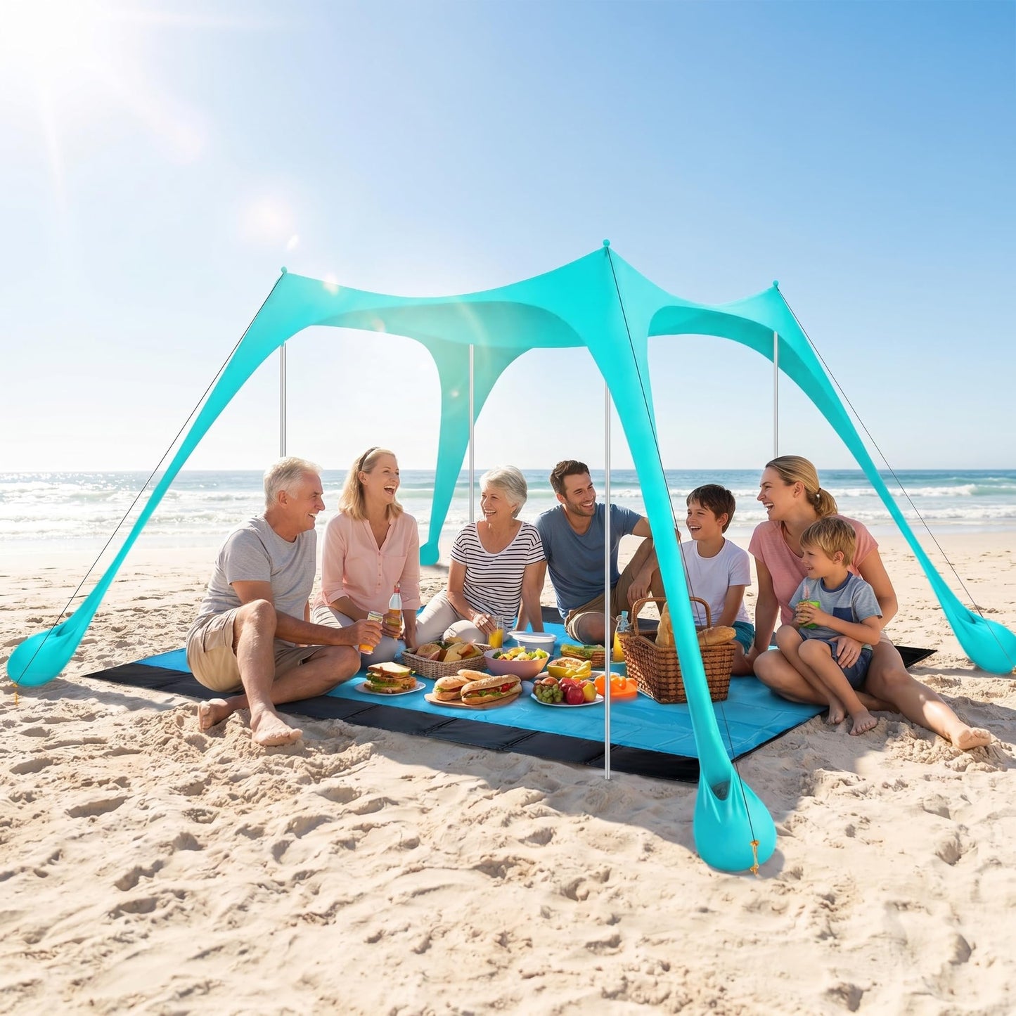 1-Pack Aluminum Beach Tent Poles, 6.6FT Replacement Poles, Universal Fit for Beach Sun Shades, Awnings, Camping Shelters, and Tarp Canopy, Foldable Rust-Proof Support Rods with Windproof Ropes