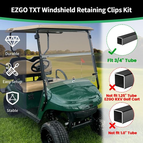 Golf Windshield Sash Clips Kit for EZGO TXT 1994-2013, Fit 3/4" (0.75 inch) Side Struts Tube Windshield Retaining Clips OEM #EGWHC12, EGWHC10 618485 (Not Fit EZGO RXV)