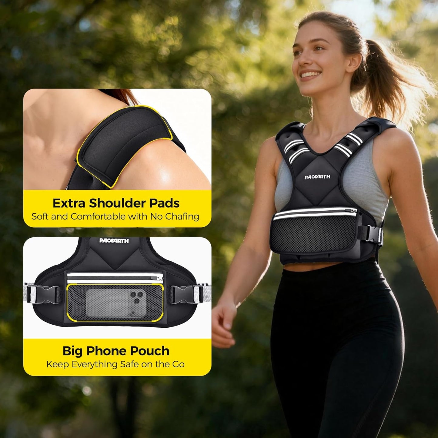 PACEARTH Adjustable Weight Vest - X-Shape Design for Home Workouts | 4-32lbs with Zipper Pouch, Pink/Gray/Black