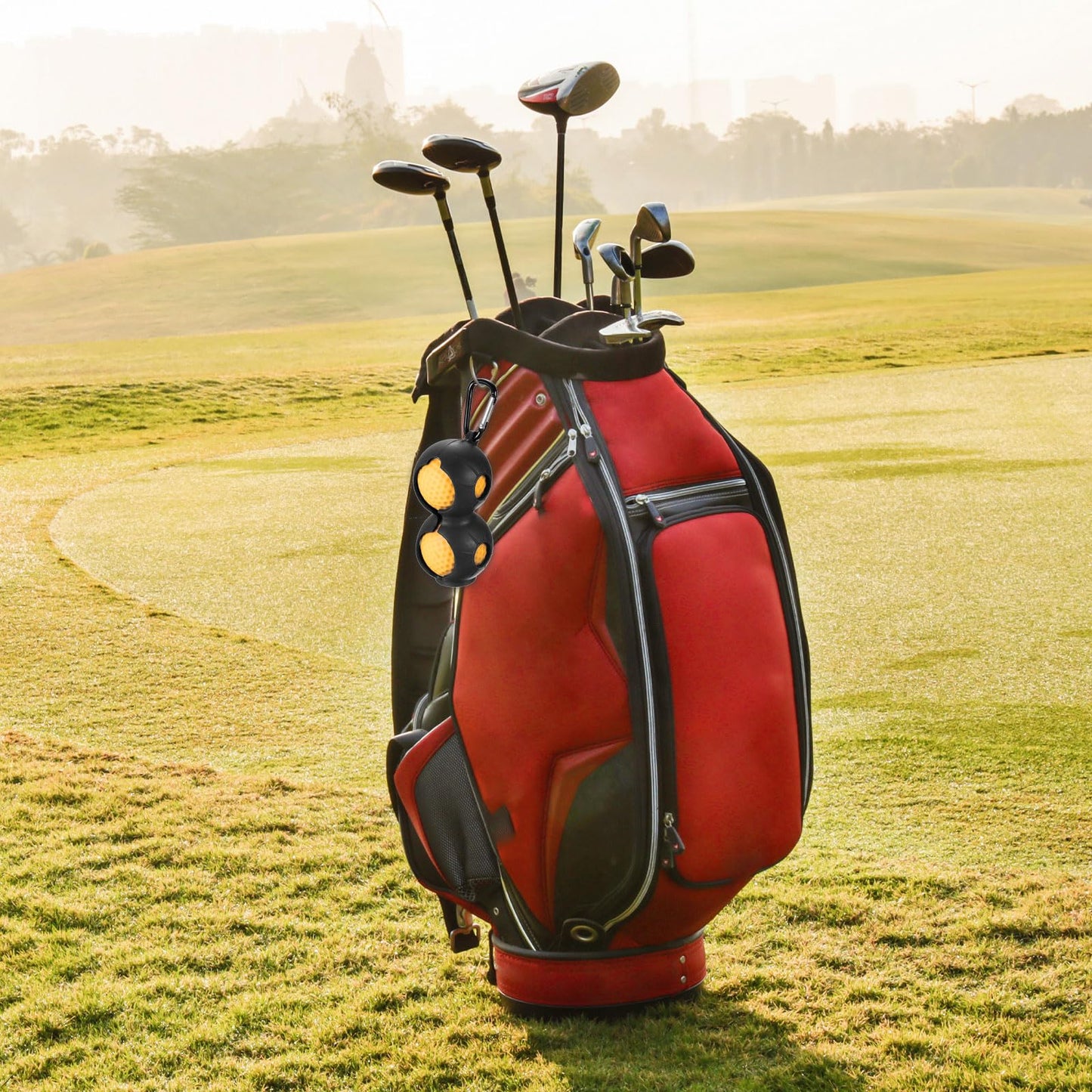 PATIKIL Golf Ball Holder, 2 Pack Silicone 2 Balls Carrier Protective Portable Sleeve with Buckle for Golf Bag Belt, Rose Red, Green