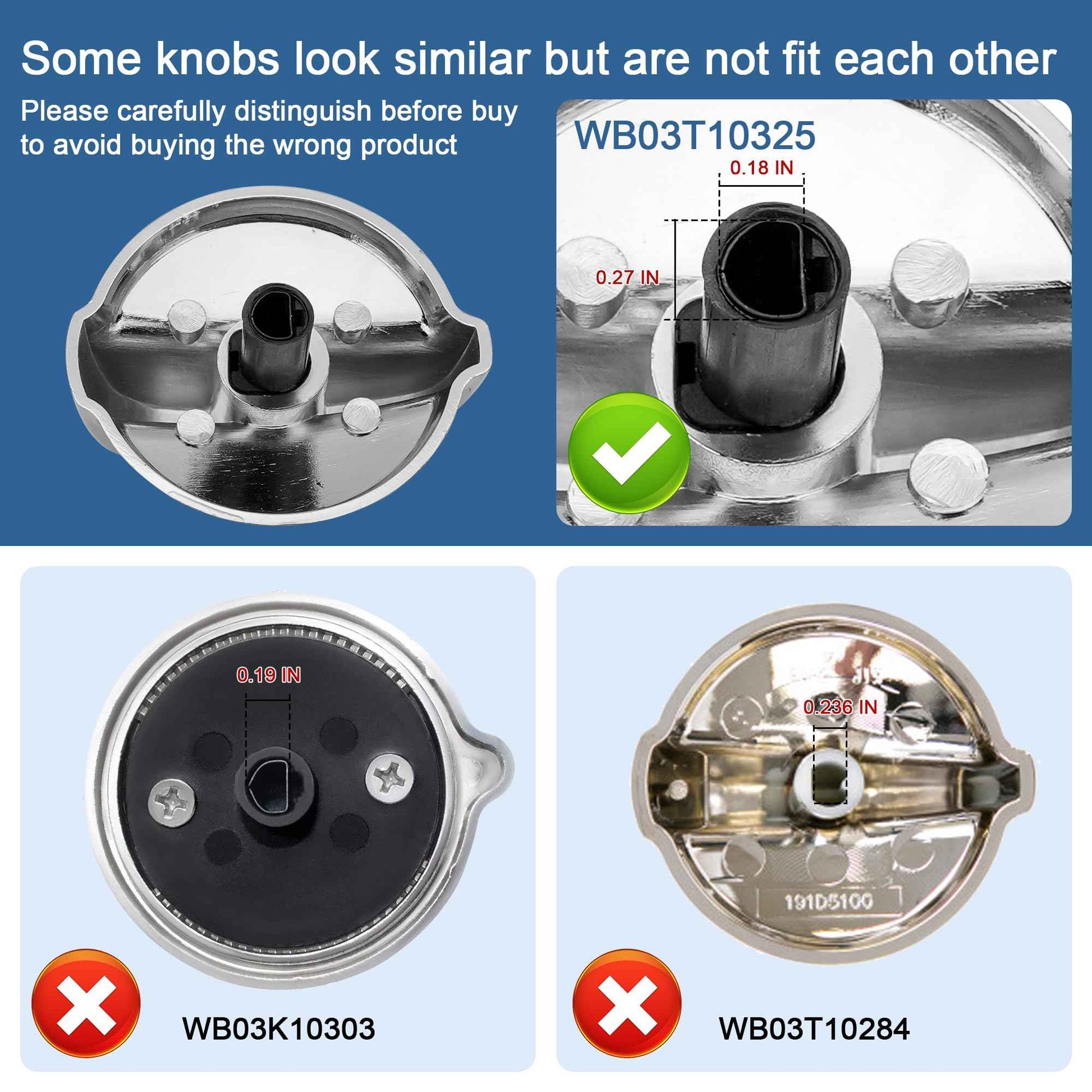 Fetechmate WB03T10325 Burner Control Knobs Replacement for G-E Stove Knob Replace 2691864 PS3510510 WB03T10325 Heavy Metal Knobs 6 Pack