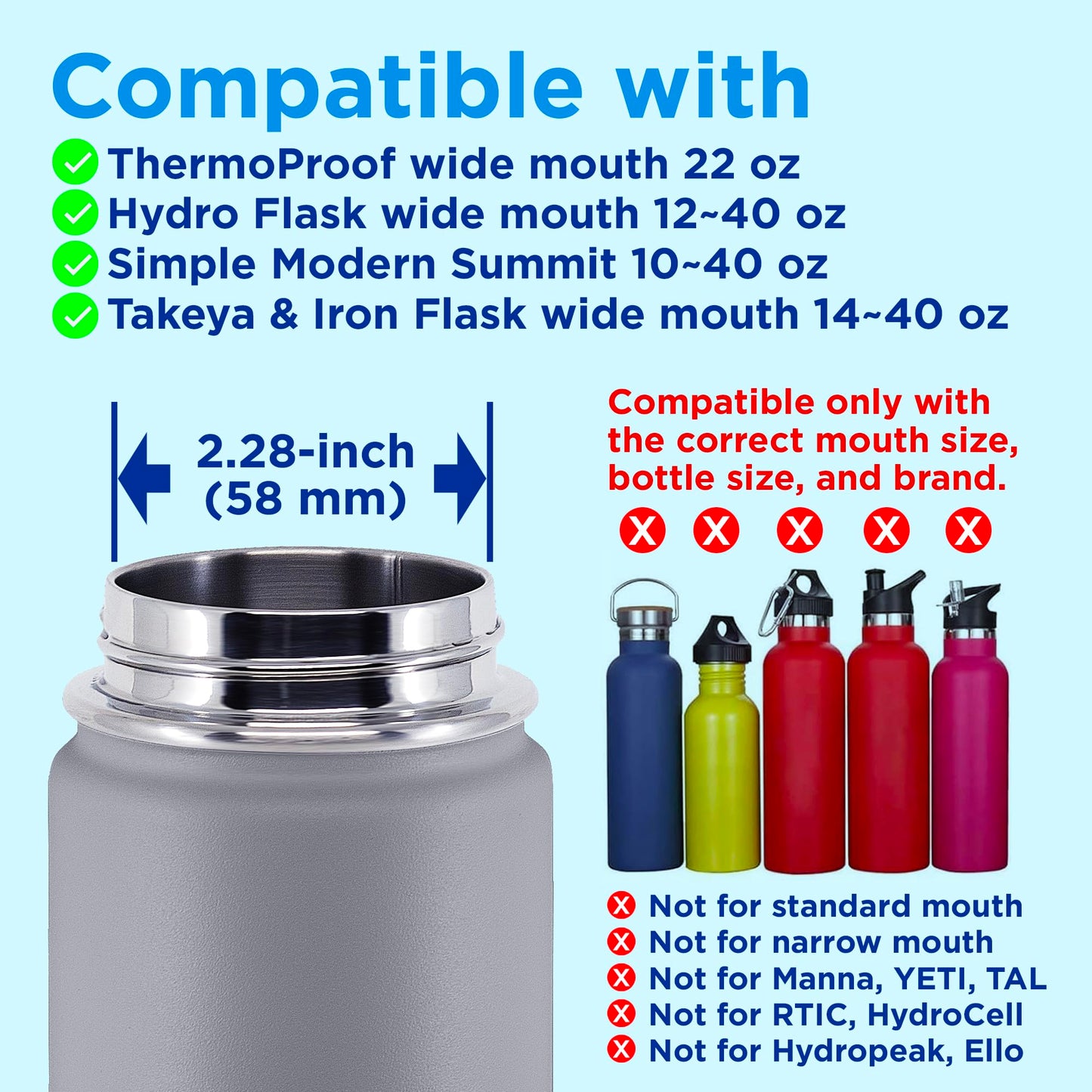 ThermoProof Wide Mouth Bottle Replacement Spout Lid – Leakproof, BPA-Free with Flexible Handle, Compatible with Hydro Flask, Iron Flask, Takeya, Simple Modern & ThermoProof 22oz Bottles-Black