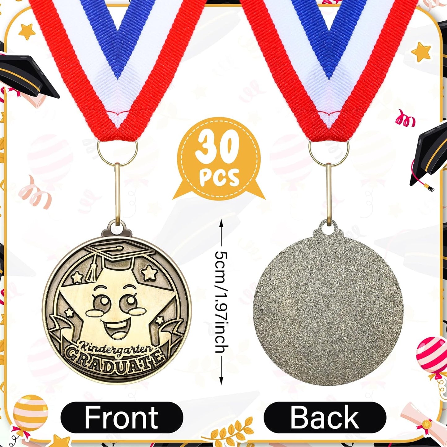 Remuuly Kindergarten Graduation Medals - 30/60 Pcs 2'' Award Medallions with Neck Ribbons | Perfect Congrats Gifts for Kids