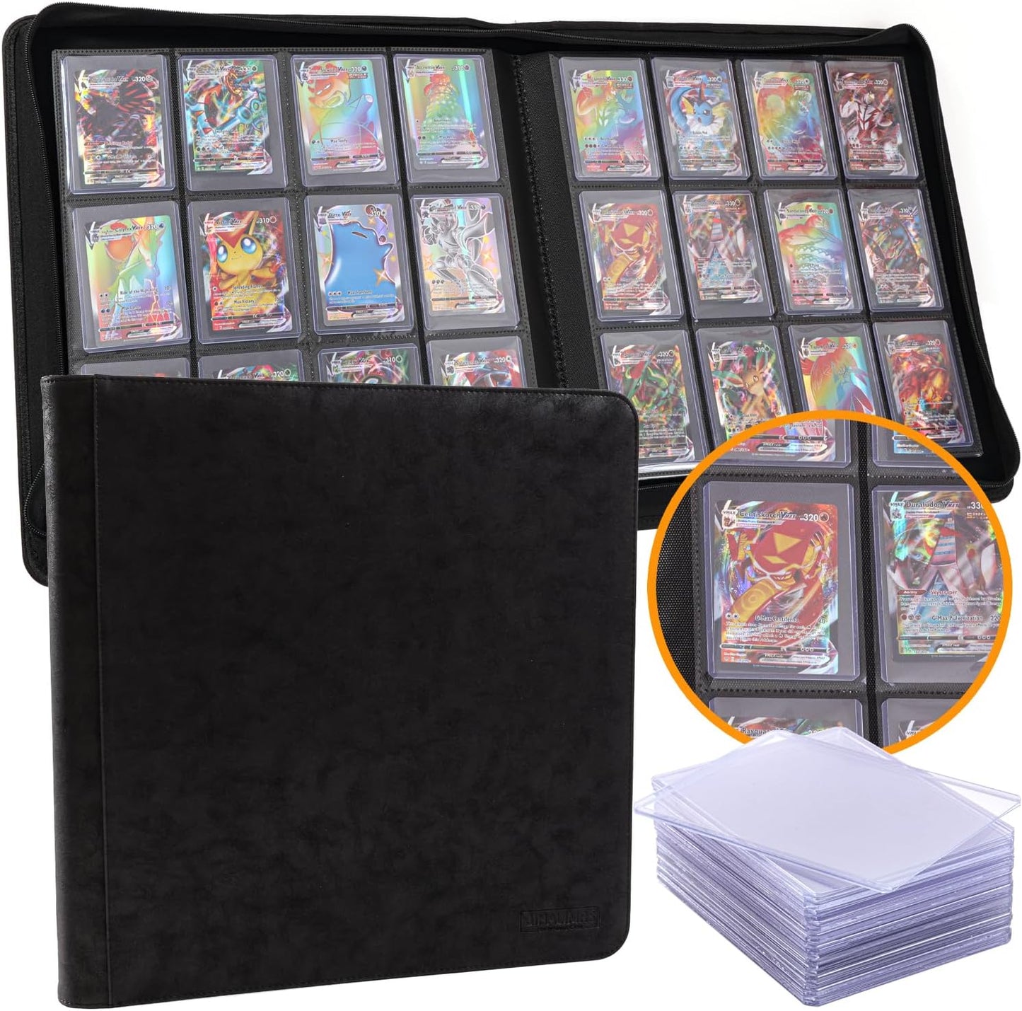 Toploader Binder - Premium Storage for 384 Toploaders | 24 Included | 12-Pocket, Ringless Design (Black)