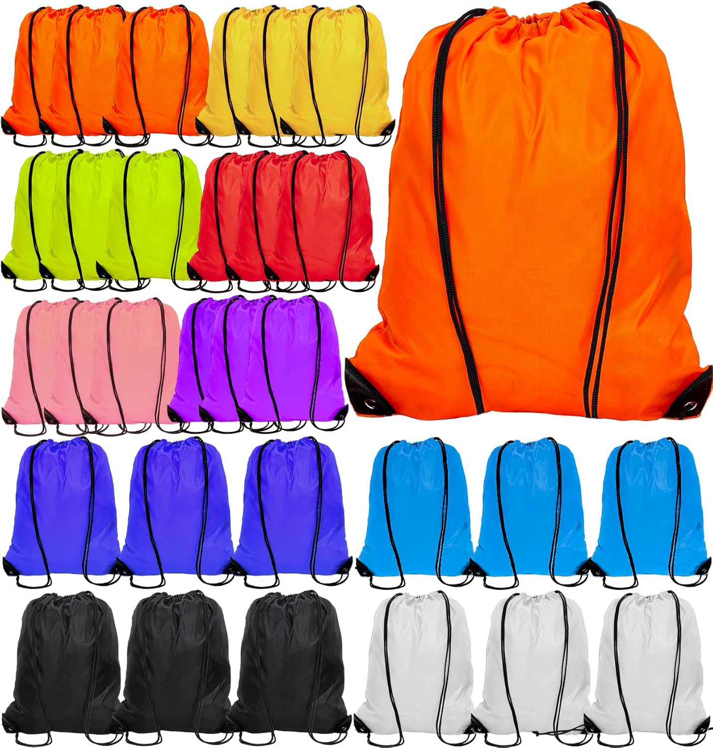 PAXCOO Drawstring Backpack Bulk - 30 Nylon Cinch Sacks in 10 Vibrant Colors