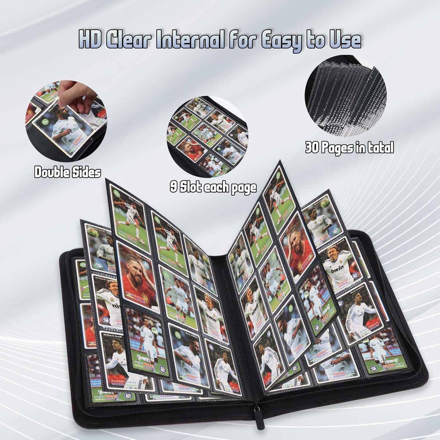 Trading Card Binder - Premium 9 Pocket PU Collection Album for MTG, TCG & Sports Cards | 540 Pocket Capacity (Gray)
