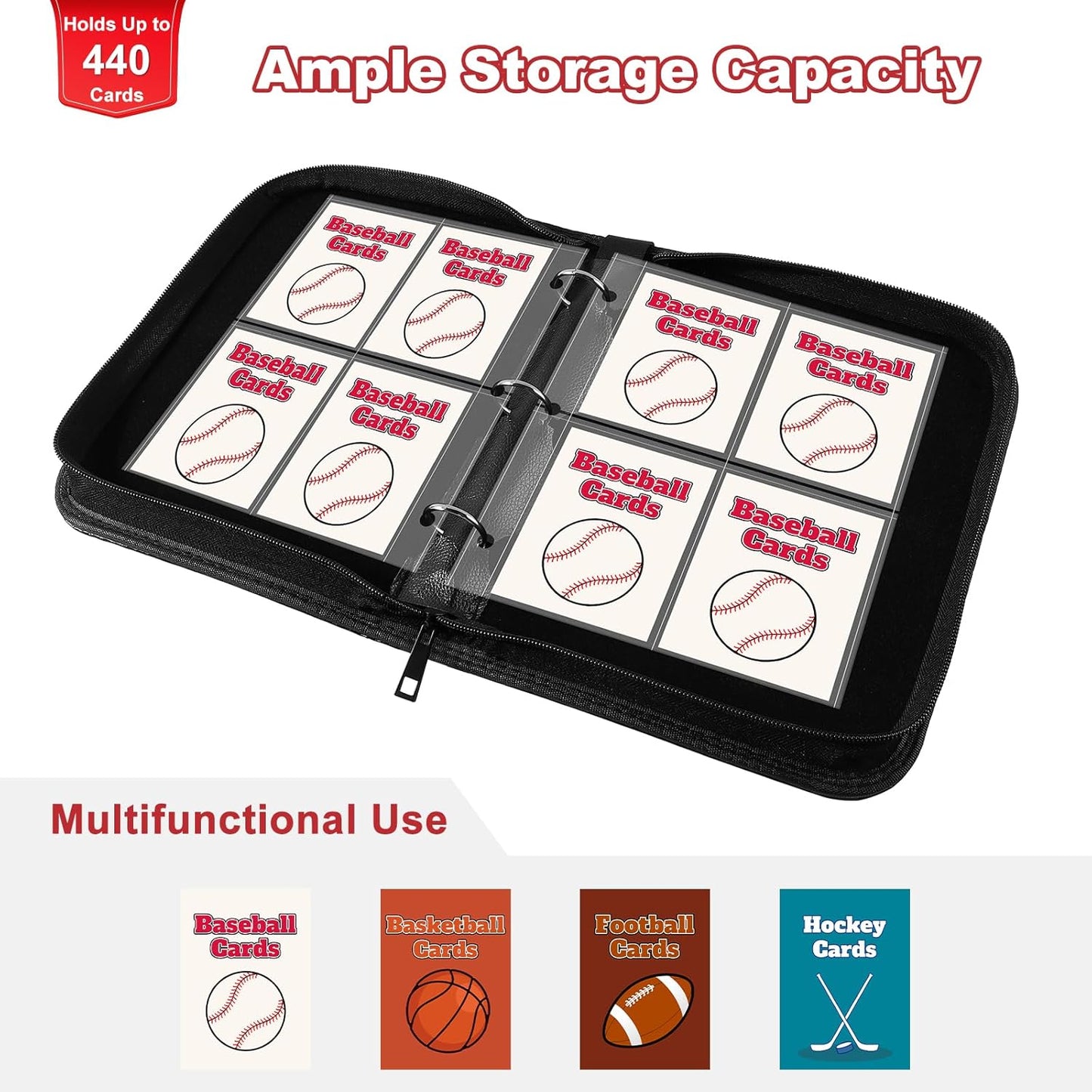 Mlikero Baseball Card Binder - 440 Pocket Trading Card Holder with Display Design | Premium Sports Pattern