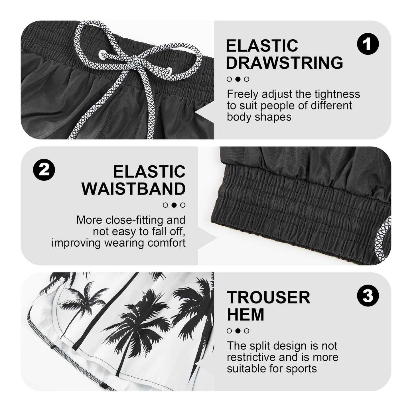 Mens Swim Trunks with Compression Liner, Mens Bathing Suit No-Chafing Swimming Trunks 5.5 Inch Inseam Gradient Black Palm Tree Board Shorts Swimwear, Beach Shorts Quick Dry with Zipper Pockets, L