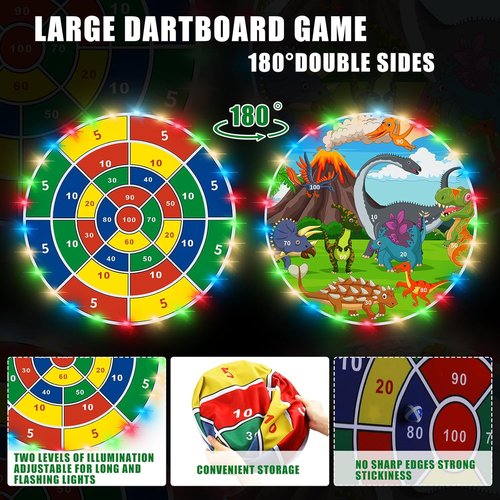 LED Dart Board by Skiennix - Double-Sided Giant Dartboard with 20 Sticky Balls | Fun Indoor & Outdoor Game