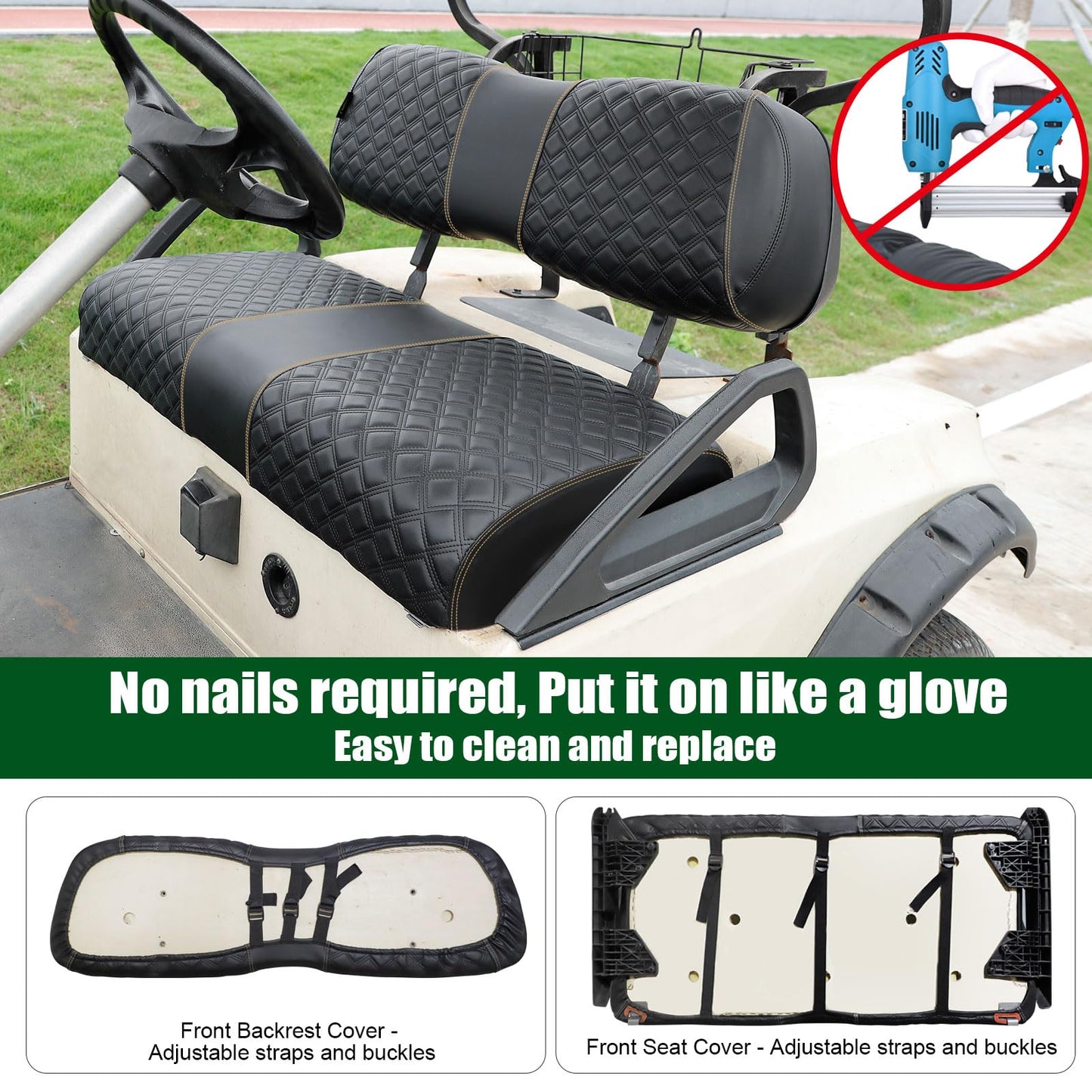 Roykaw Golf Cart Seat Covers Kit Fit for Club Car DS OEM Ordinary Seat Cushion, Marine Grade Vinyl Material/More Sturdy and Comfortable, Breathable & Easy to Clean, Well Made Quality