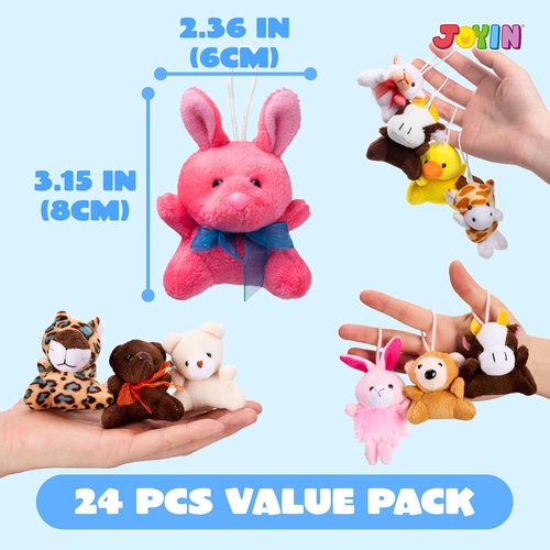 JOYIN 24 Pack Mini Animal Plush Toys - Adorable Keychain Decorations for Kids | 3" Assortment