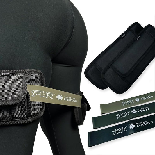 BADONKA Band Protective Sleeves + 3 Latex Booty Bands - Glute & Leg Resistance Bands for Women & Men - Resistance Levels (Medium/Heavy/X-Heavy)