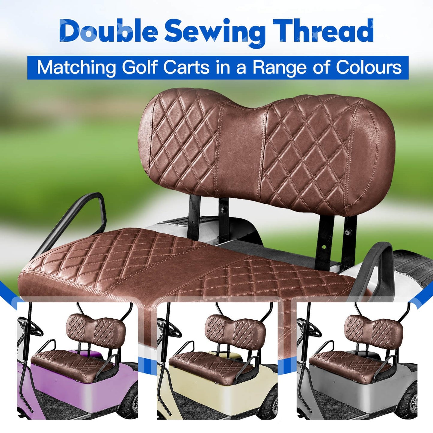 NOKINS Golf Cart Diamond Seat Covers Kit, Fit EZGO Freedom TXT T48 2014+ OEM Standard Front Seat Cushion, No Nails Required & Easy to Clean, Breathable Vinyl Seat Covers (Brown and Brown 8438)
