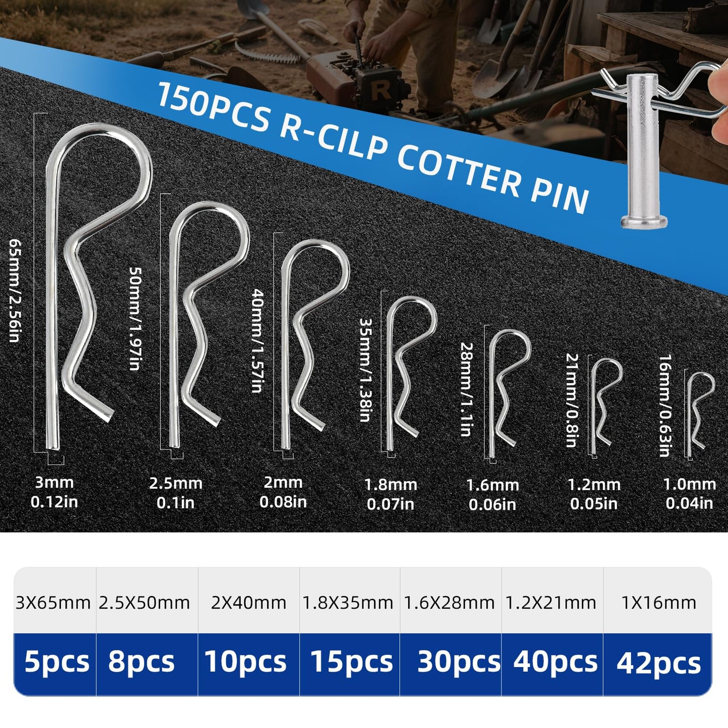 295 Piece Cotter Pin Kit, Stainless Steel 13 Sizes Spring Fasteners, R-Clip Hardware Pins, Straight Pins, Hitch Pins for Trailer Lockouts, Trailer Clips, Mowers, Trucks, Mechanic's Choice.