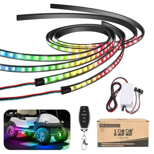10L0L Golf Cart Underglow LED Light Strip Kit,Neon Underbody Lights,24 Modes,Wireless Remote,Sound-Active,Water-Resistant,and 4 Flexible Tubes Included