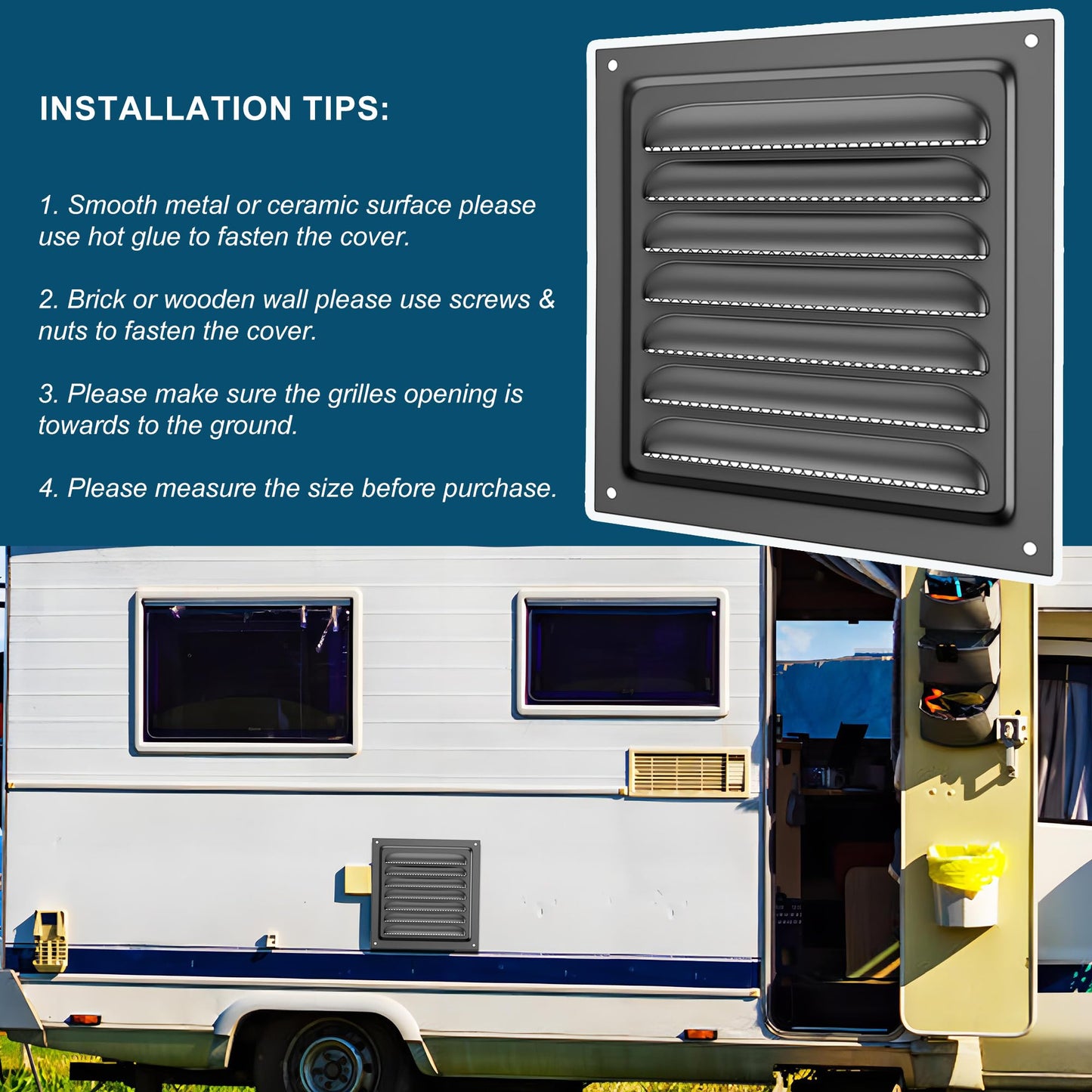 Metal Vent Cover, 6" x 6" Square Soffit Air Vent Louver, Grille Cover, Built-in Mesh Screen, HVAC Vents for Bathroom, Home Office, Kitchen (Black 1PC)