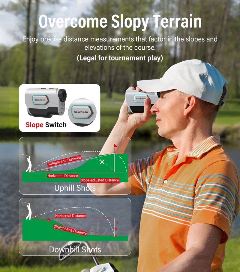 CoxiVision Golf Rangefinder with Slope - 1300/1500 Yards Range Finder for Hunting with Magnet Stripe,6X Magnification,Slope Switch for Golf Tournament Legal,Flagpole-Lock Vibration, Bow/Rifle Mode