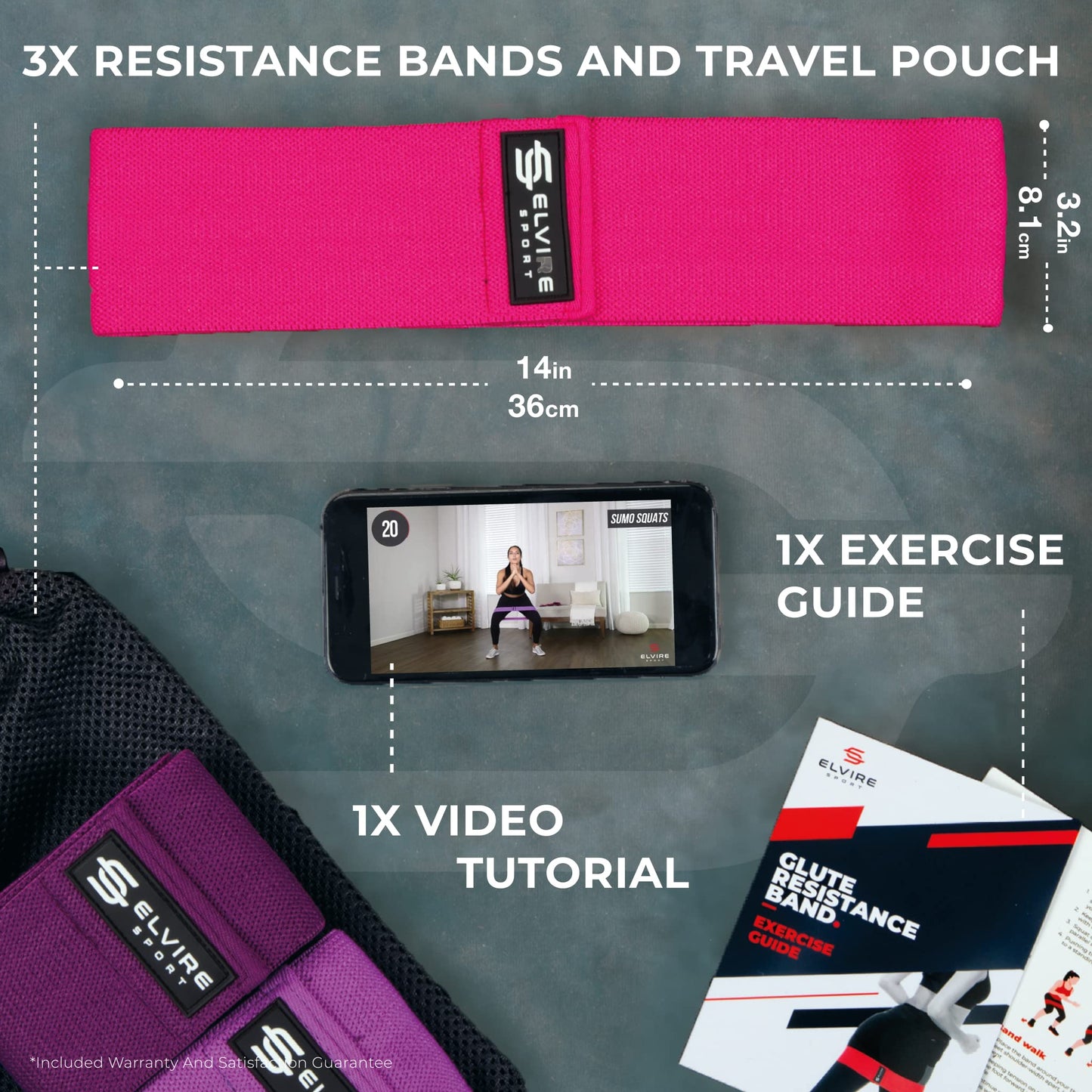 Elvire Fabric Resistance Bands for Working Out, Exercise Set of 3, Booty Band for Women, Workout Loops for Legs, Glutes, Squats