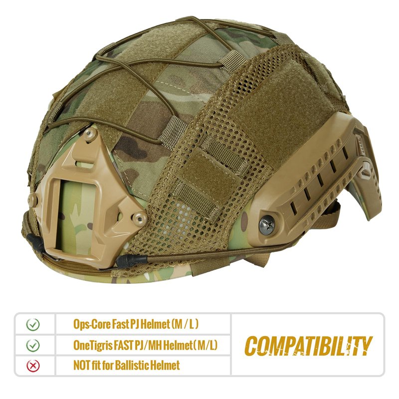 OneTigris Helmet Cover No Helmet, Tactical Airsoft Cloth Cover for Ops-Core Fast PJ Helmet in Size M/L, Ballistic FAST Helmet in Size M/L, Non-Ballistic FAST Bump Helmet in Size L/XL, Multicam, Medium