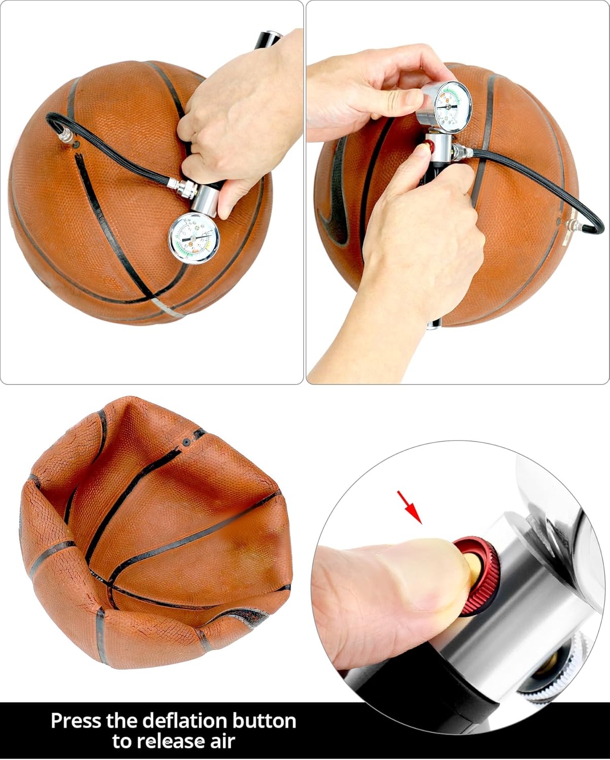 QWORK Sports Ball Air Pump - Powerful Hand Pump with Pressure Gauge for Basketball, Volleyball & Soccer | Black