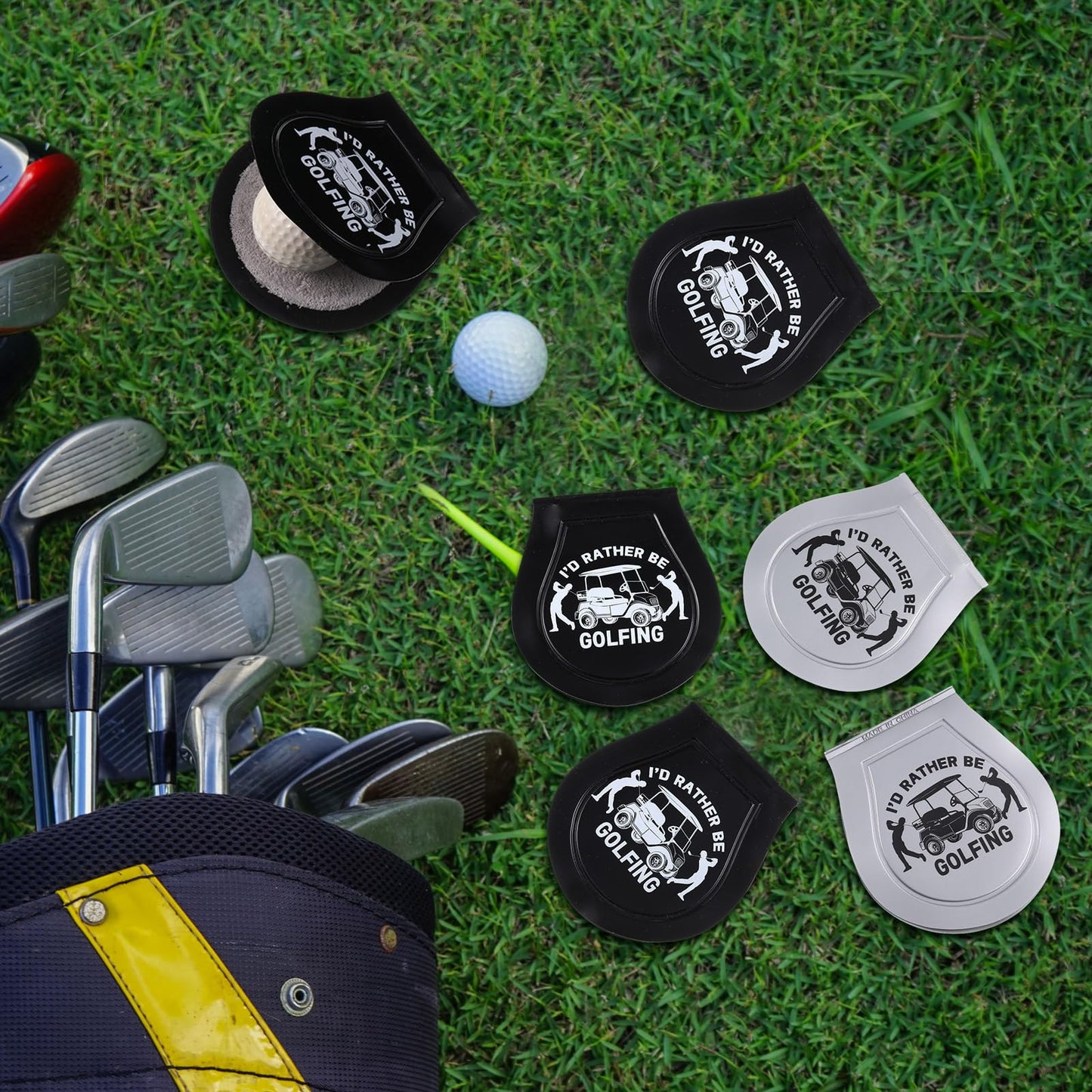 SmoothNovelty 8 Count Golf Ball Towel Portable Cleaner Pocket Washer Pouch Golfing Accessories, Silver and Black, 4.1x3.7 Inch