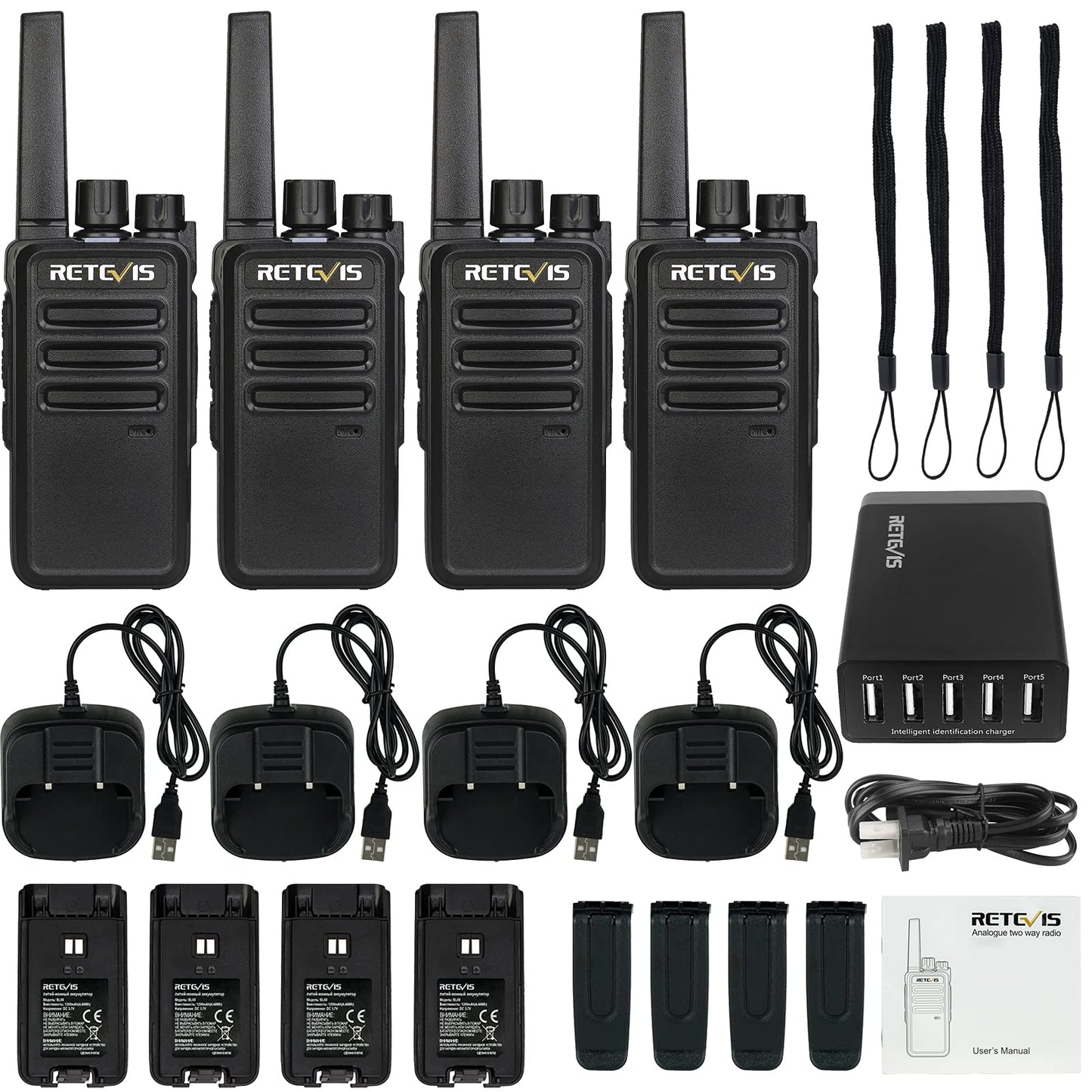 Retevis RT68 Two Way Radios Long Range,Walkie Talkies for Adults Rechargeable with 5 Port USB Charging Station,Portable FRS Two-Way Radios Hunting Outdoors Hiking Road Trips(4 Pack)