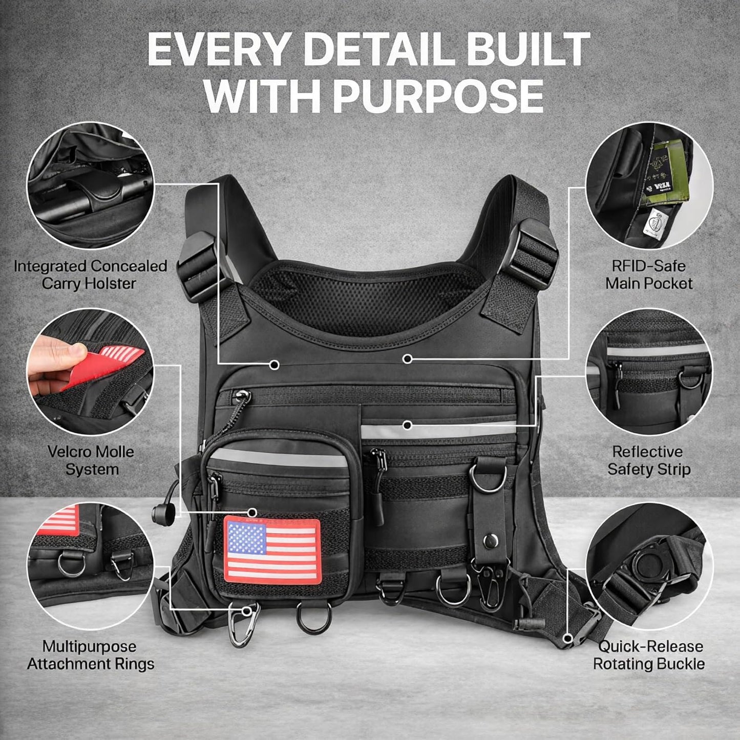 Skiennix Tactical Chest Pack - Concealed Carry Running Bag with Gun Holster & RFID Blocking | Unisex Design