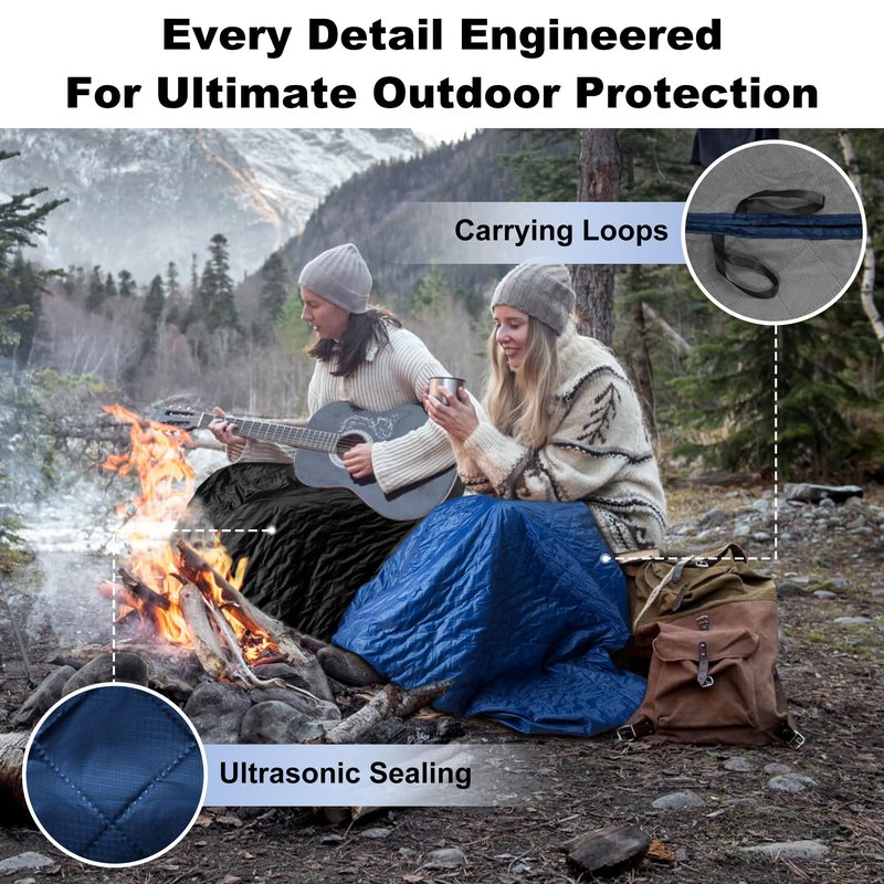 Waterproof Outdoor Blanket 92”X 60” Packable, Stadium Blankets for Camping with Sherpa Fleece Lining, Large Windproof Emergency Throw Mat for Garss Picnic Hiking Road Trip, Machine Washable, Navy