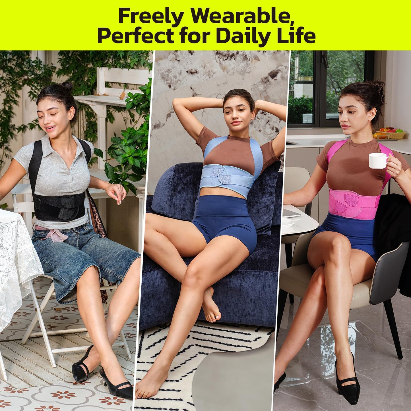 aoFIT Posture Corrector for Women - Lightweight and Breathable Back Brace for Pain Relief, Rounded Shoulders and Hunchback, Compact & Portable with Fashionable Design, Invisible Under Clothes Black M