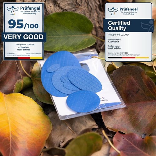 aZengear Repair Patches - Waterproof Self-Adhesive for Jackets, Tents, Shoes & More | 11 Pieces, Blue