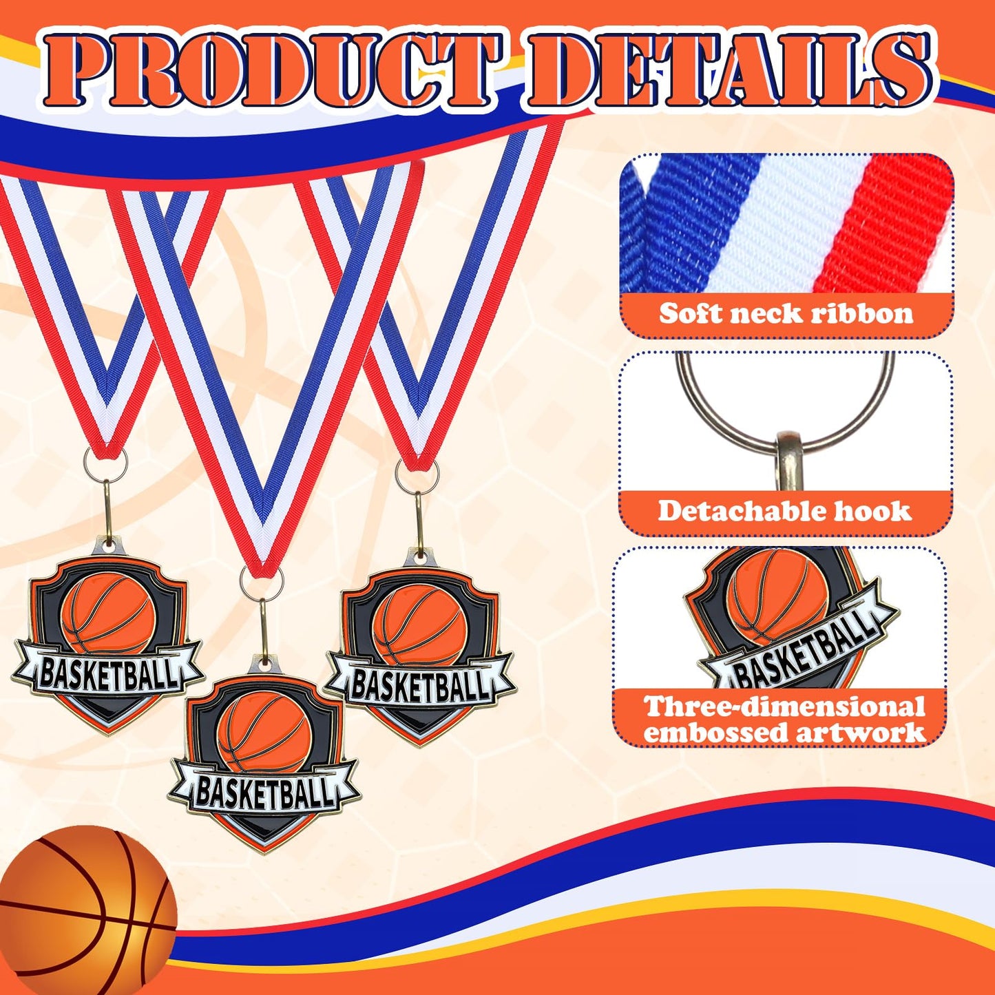 Trnayi 40 Pcs 10/20 /30/40 Pcs Award Medals Bulk Sports Medals with Neck Ribbons 2.4 Inch Winner Award Trophy Prize Gift for Sports Themed Party Favors Tournaments Match (Basketball)