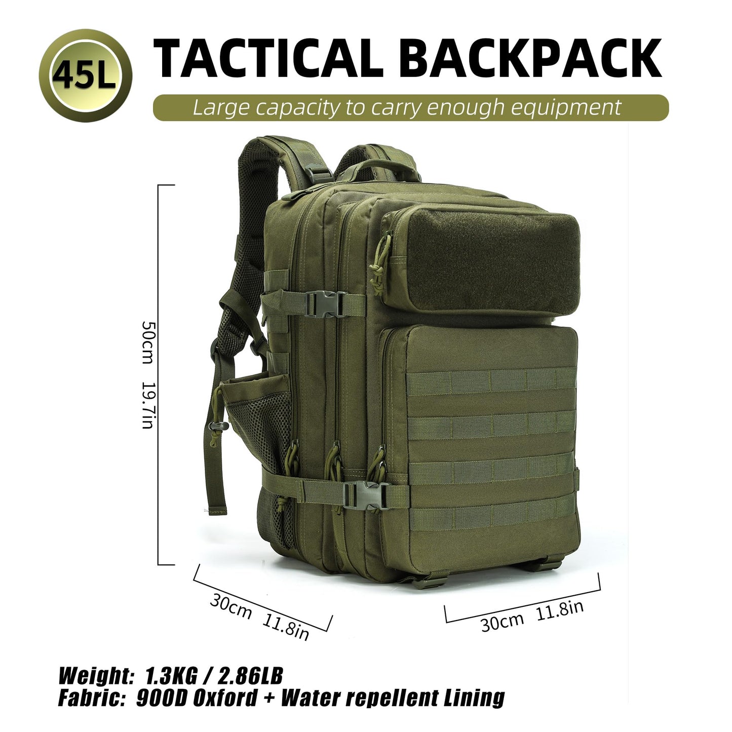 gracedon Tactical Backpack - Military Molle Bag 3 Days Pack for men and Women Large Assault Rucksack 45L (Green)