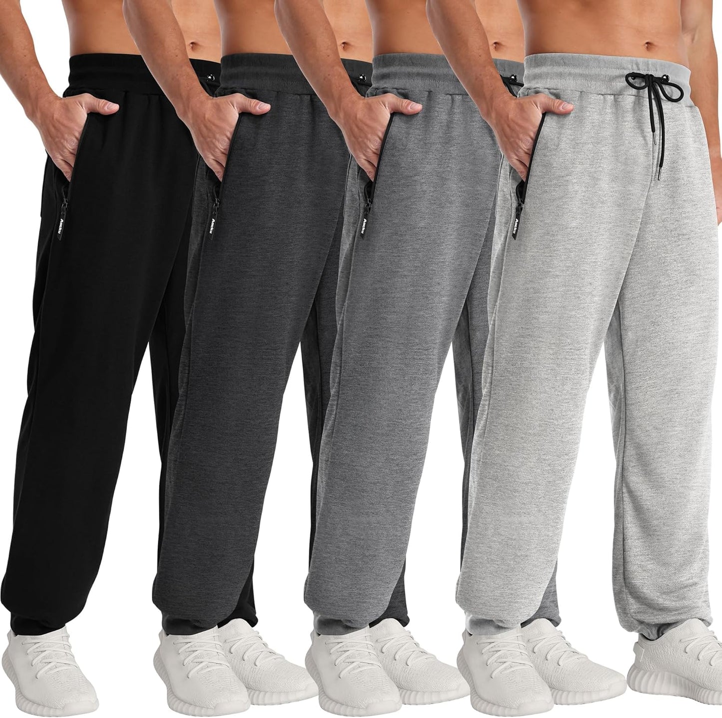 Skiennix Men's Athletic Joggers - 4 Pack Workout Sweatpants with Zipper Pocket & Drawstring