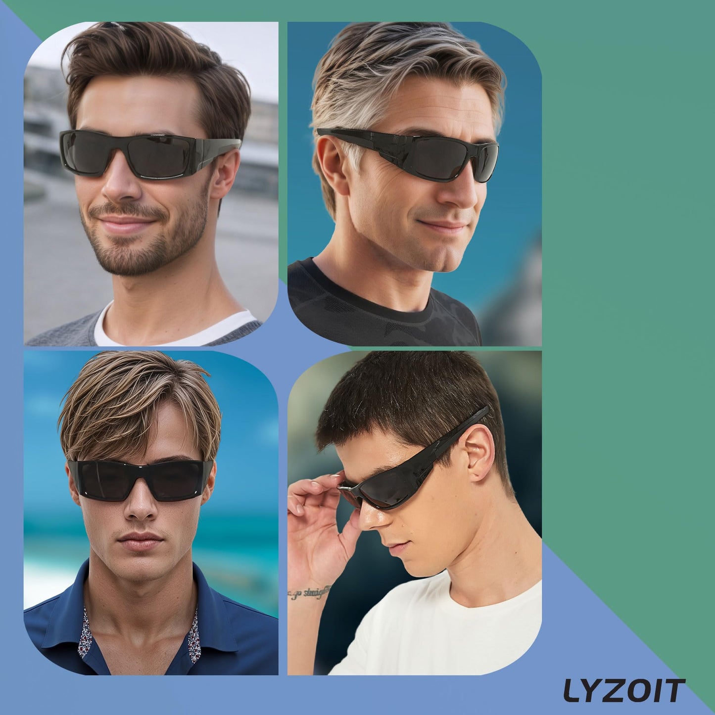 LYZOIT Polarized Sports Sunglasses for Men Women Wrap Around Unbreakable Frame Driving Fishing Cycling Running UV400 Protection Black