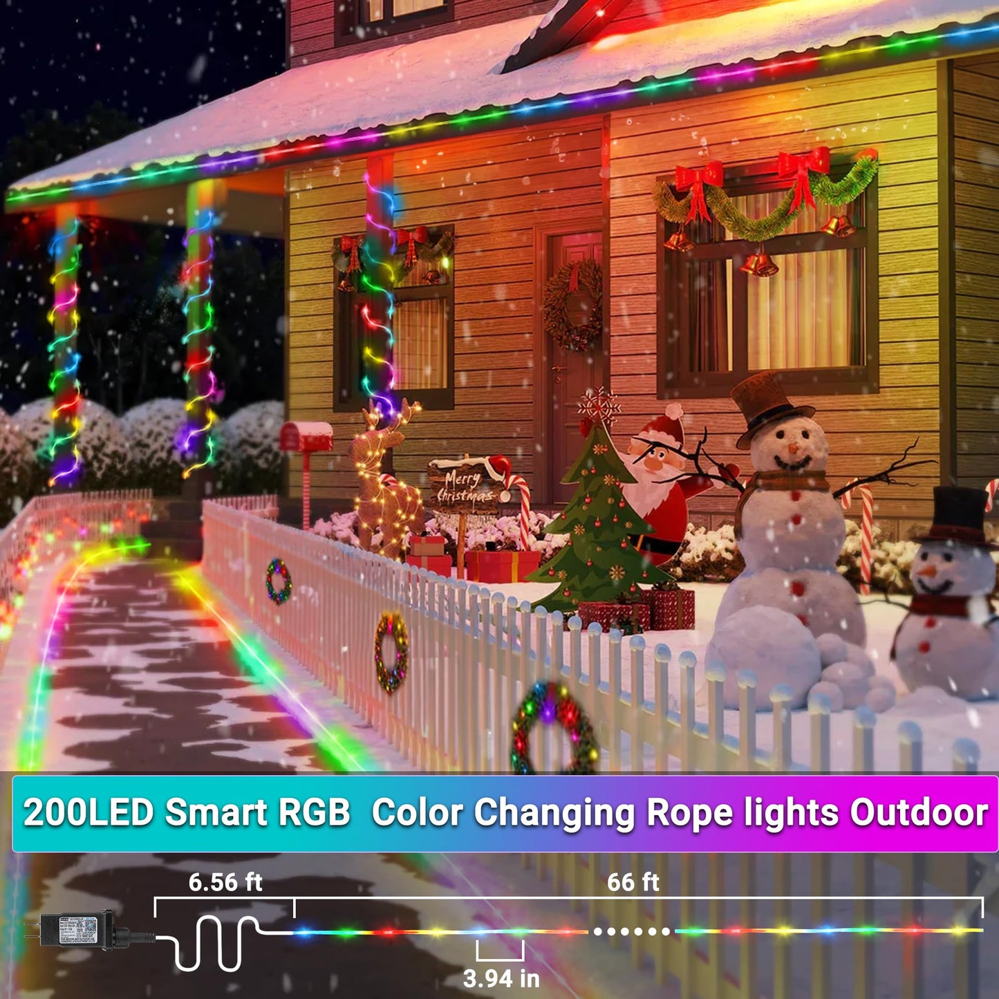 Jnaurb RGB Color Changing Rope Lights Outdoor, 33ft 100LED Smart String Lights with Remote & APP Control, Waterproof Music Sync Rope Lighting - DIY Flexible Tube LED Lights for Bedroom Garden Wedding