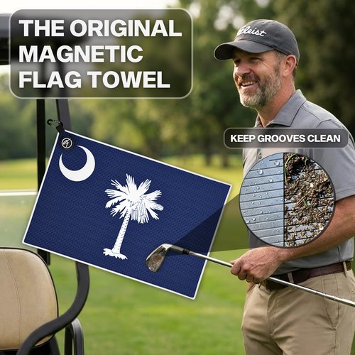 Fore Supply Golf Towel with Magnet - Premium Absorbent Microfiber Towel with Clip - 24"x16" - for Cart, Club or Bag - Golf Rag, Accessories & Golfing Gear - Waffle Weave Pattern (South Carolina)