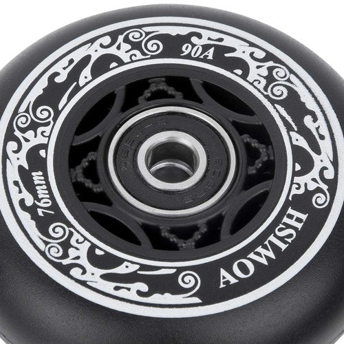 AOWISH 76mm 90a Ripsurf Wheels w/Bearings ABEC-9 for RipStik DLX Caster Board, Deluxe Junior Skateboard, 2 Wheel Pivoting Skateboard, Caster Board Skateboard (Set of 2) (BLACK)