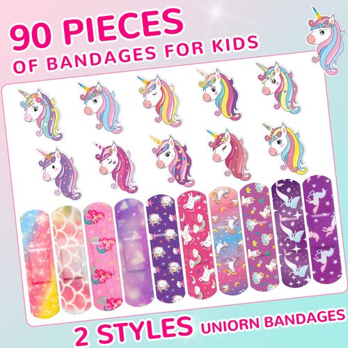 Panelee 150 Pcs 20 Styles Kids Unicorn Bandages Bulk Cartoon Bandages for Girls Waterproof Breathable Variety Patterns Comfortable Flexible Protection Care for Girls Boys