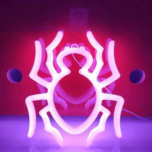 JYWJ Spider Double Sided Neon Signs,USB or 3-AA Battery Powered Neon Light,LED Desktop Wall Decoration,Various Parties,Decoration Of Business Premises (Purple)