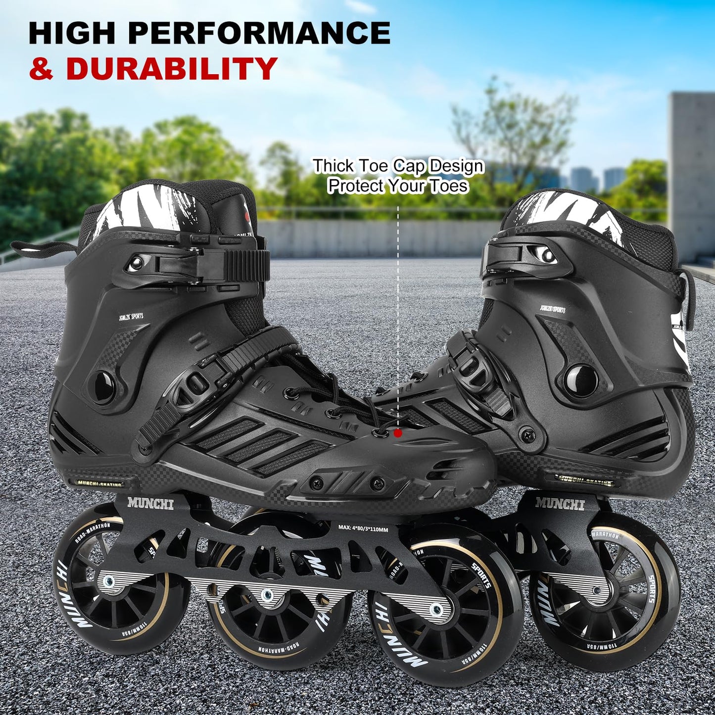 3 Wheel Inline Skates for Adult Women Men,Professional Outdoor Fitness 3X110 Mm Wheels Roller Skates Blades for Unisex (Black, Men 8/Women 9 41)