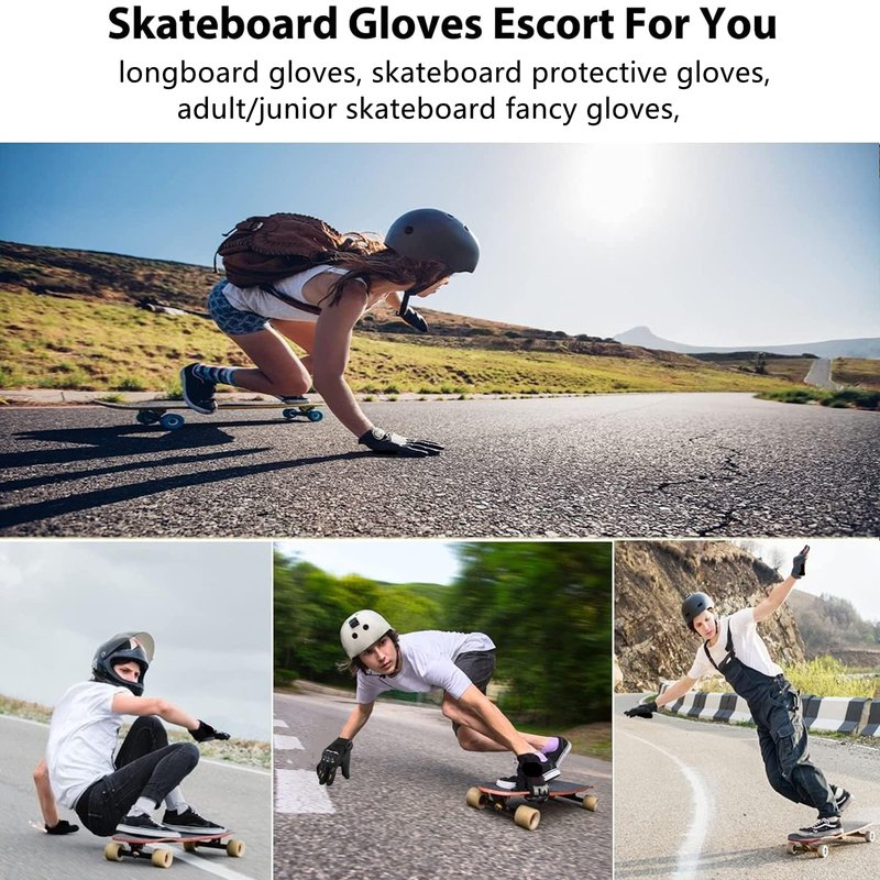 WENGINS Skateboard Gloves, Skateboard Gloves with Sliders, Longboard Downhill Slide Outdoor Skate Gloves, 3 Slider Available Suitable for Beginner Advanced Players (Black Set)