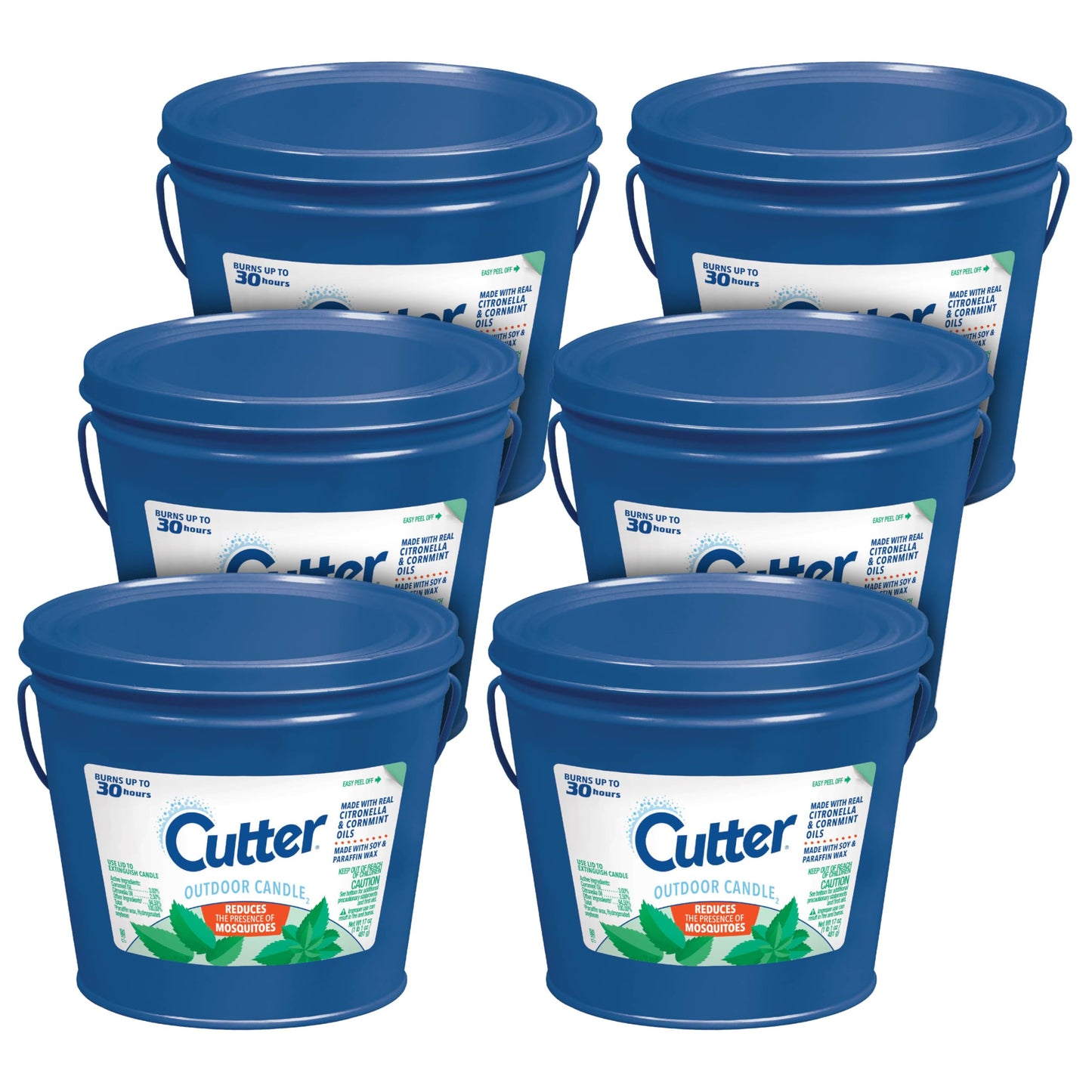 Cutter Candle, Outdoor Soy Wax Candle Made with Real Citronella Oil and Cornmint Oil Reduces The Presence of Mosquitoes with A Light, Fragrant Citronella and Mint Scent, 17 Ounces, 6 Pack