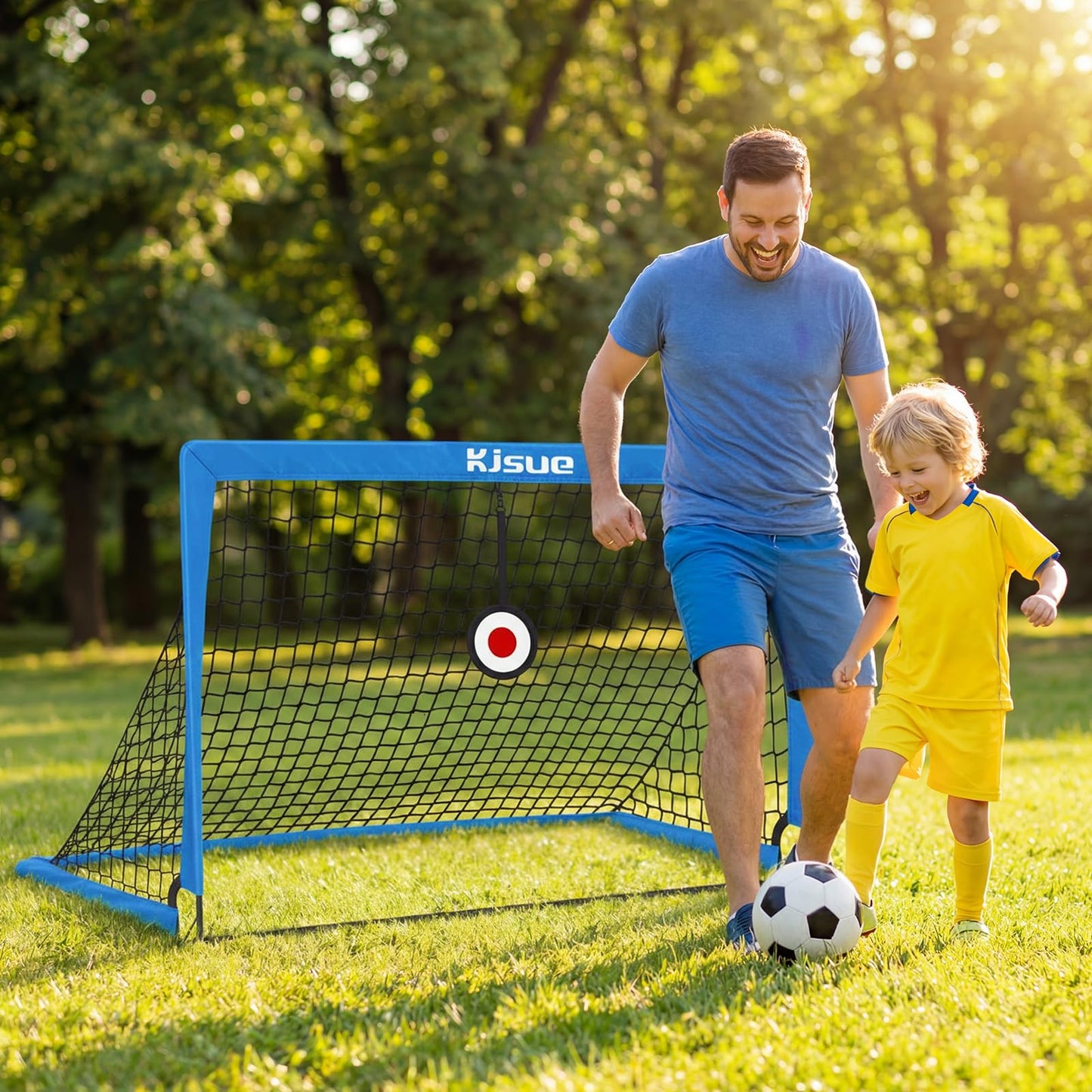 Soccer Goal, Kids Soccer Goals for Backyard Set of 2, 5 x 3.6ft Soccer Net Training Equipment, Pop Up Toddler Soccer Goal for Outdoor Indoor Sports Games with Ball, Cones, Targets (Blue)