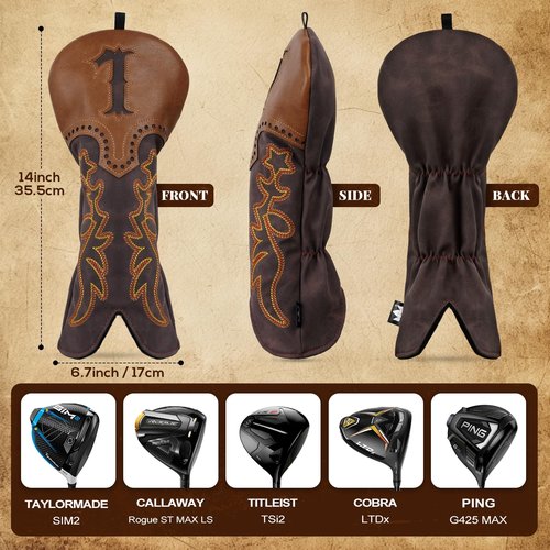Craftsman Golf Cowboy Western Retro Brown Durable Golf Driver Headcover Cover fits up to 460cc Head