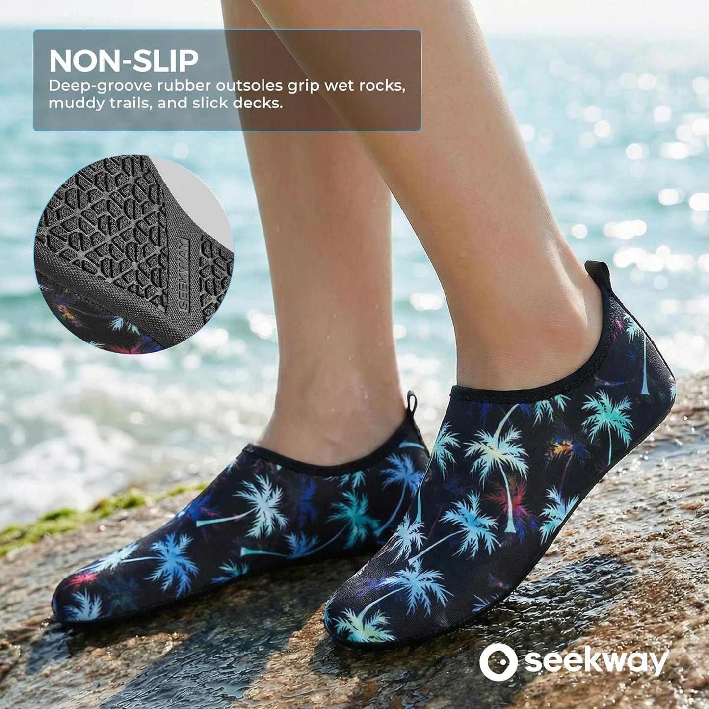 SEEKWAY Water Shoes - Quick-Dry Aqua Socks for Men & Women | Non-Slip Barefoot Design - Black SK002(U)