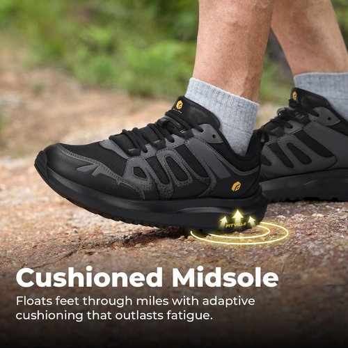 FitVille Men's Wide Hiking Shoes Water Repellent Trekking Trails Outdoor Sneakers Cushioned Lightweight Walking Running Shoes with Arch Support Black