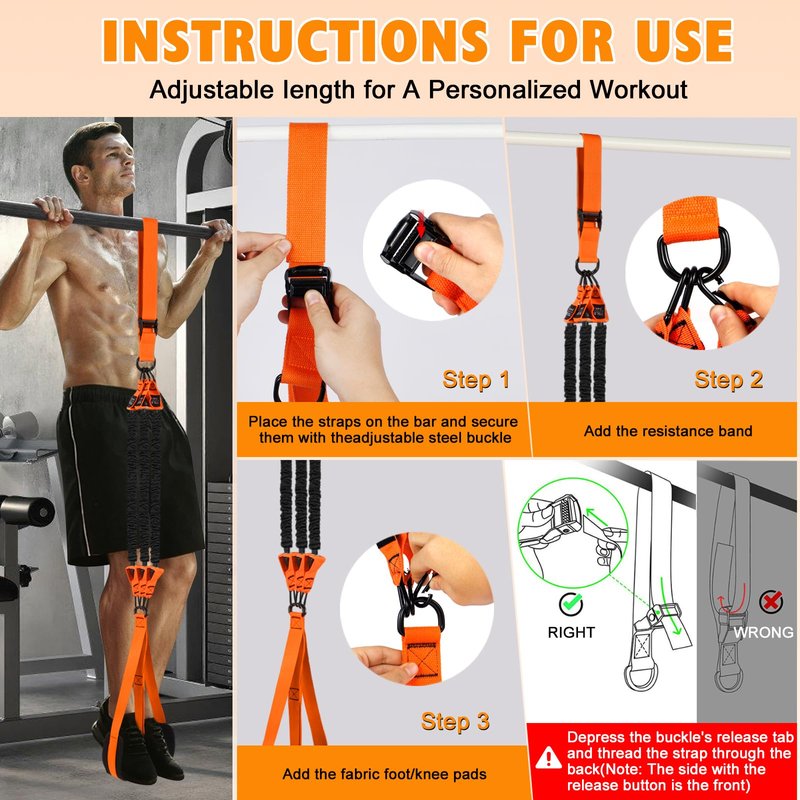 Pull Up Assistance Bands with Handles,Adjustable Heavy Duty Resistance Band for Pull Up,Comfortable Fabric Feet/Knee Rest,Pull Up Assist Band,Home Fitness,Muscle Training(Black)