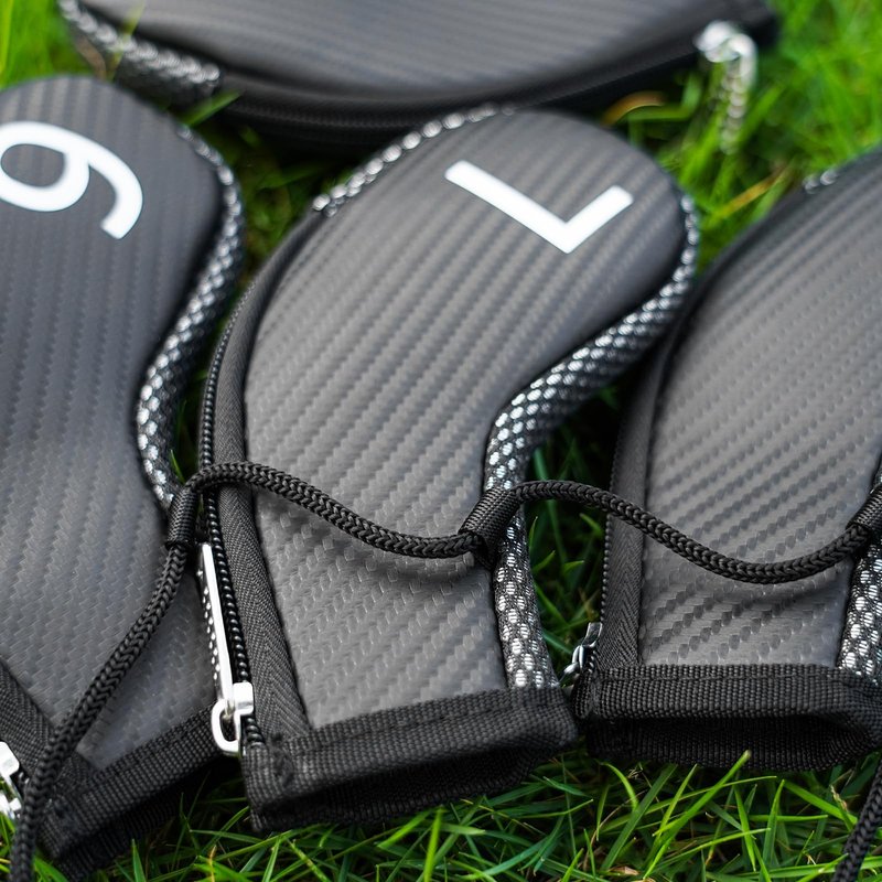 Craftsman Golf 10pcs/Set Golf Iron Club Head Covers Headcovers Set White Large No. on Both Sides Zipper Meshy & PU Leather for Right and Left Golfer