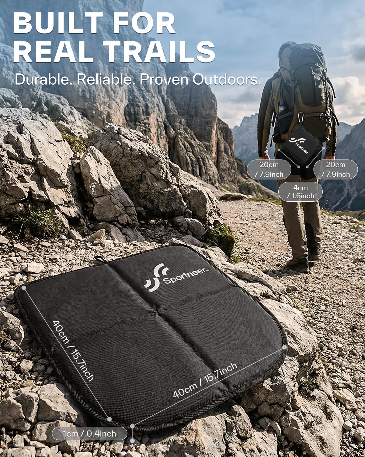 Sportneer Sitting Pad, 0.13lbs Lightweight Waterproof Folding Seat Pad for Backpacking, 15.75'' x 15.75'' Portable Camping Seat Mat for Hiking, Picnics & Outdoor Use