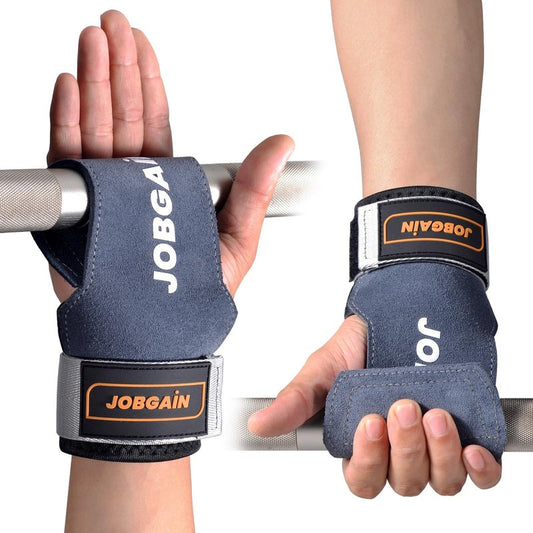 JOBGAIN Weight Lifting Wrist Straps, Double Layer Leather Wrist Strap for Deadlift and Powerlifting, Adjustable Neoprene Padded Wrist Wraps, for Men & Women, 1 Pair, Grey